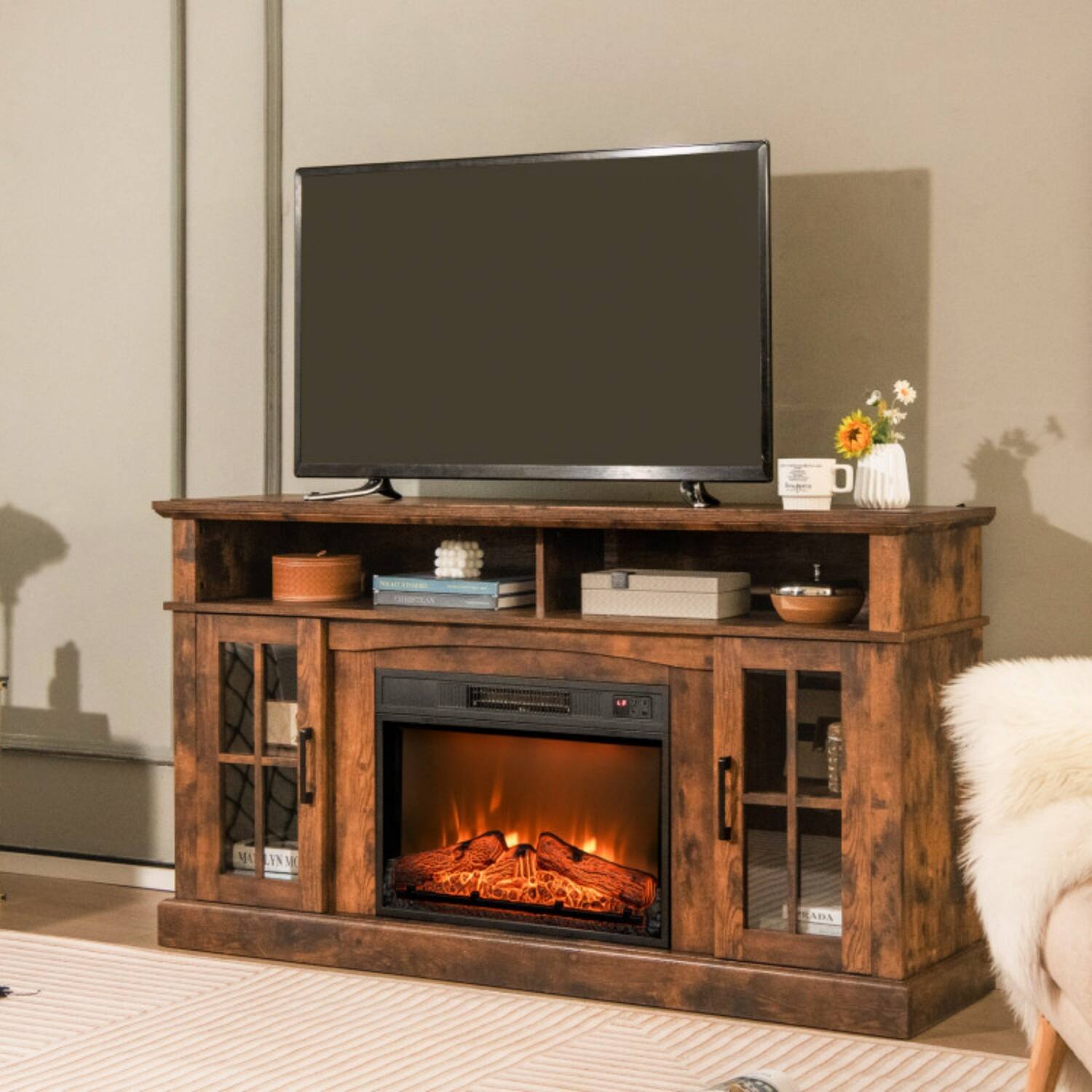 Alt View 5. LUCKY ONE - 23 Inch Freestanding/Recessed Electric Fireplace Insert with 3D Flame - Black.