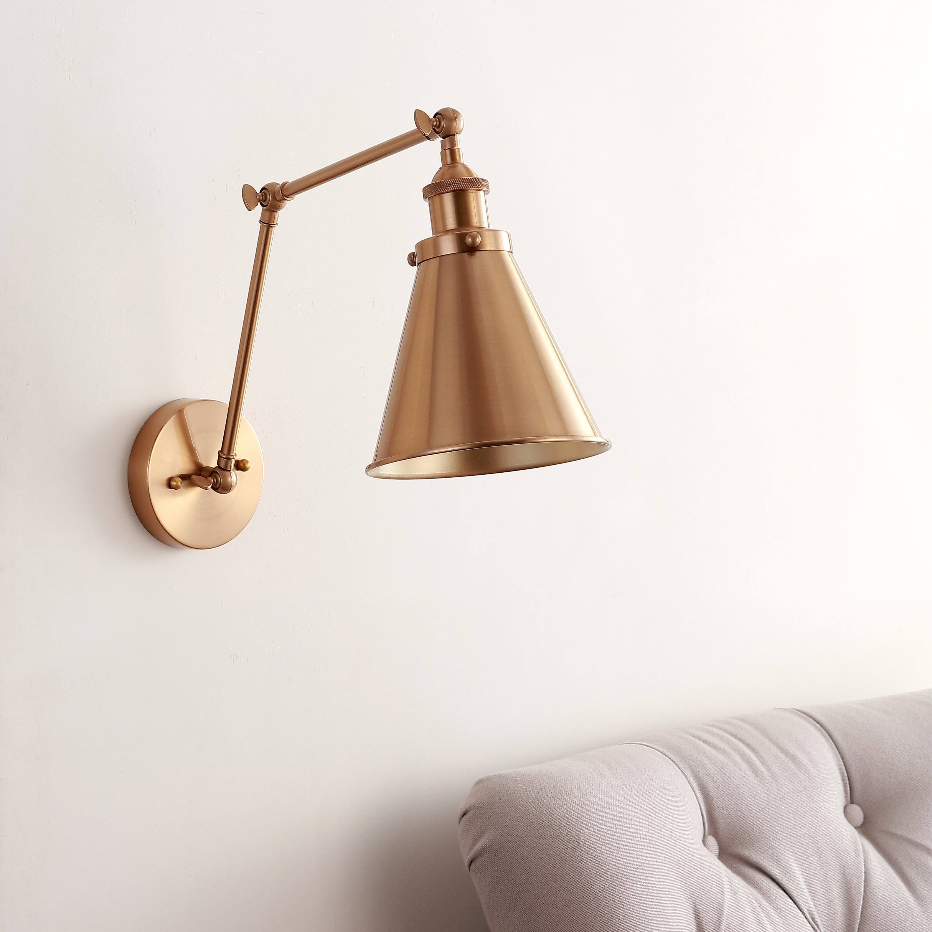 Alt View 6. Jonathan Y - Rover 7" Classic Industrial Metal Adjustable Arm LED Wall Sconce, Brass - Brass Gold.