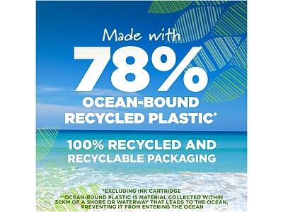Made with  
78% Ocean-Bound Recycled Plastic*  

100% Recycled and Recyclable Packaging  
Excluding Ink Cartridge  

*Ocean-bound plastic is material collected within 50km of a shore or waterway that leads to the ocean, preventing it from entering the ocean.