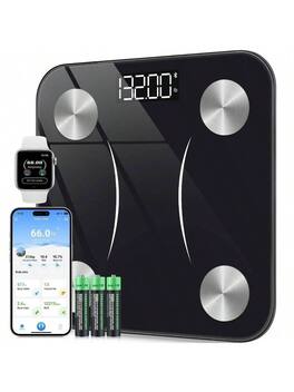 Stamp n Camp - Digital scale sync with health apps, 3.6 LED Display perfect for family use, Space-Saving, Digital Display - Black