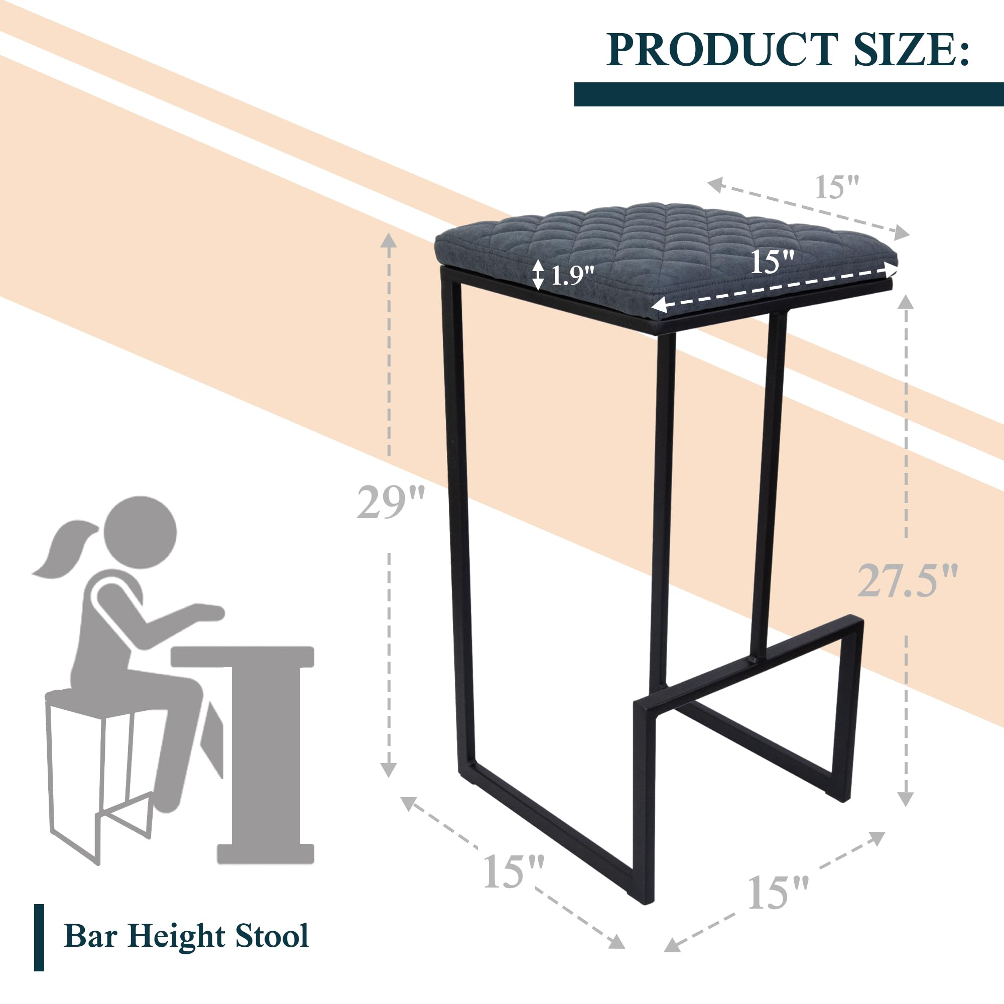 PRODUCT SIZE:  
15" x 15" x 27.5"  
Bar Height Stool  
29"
