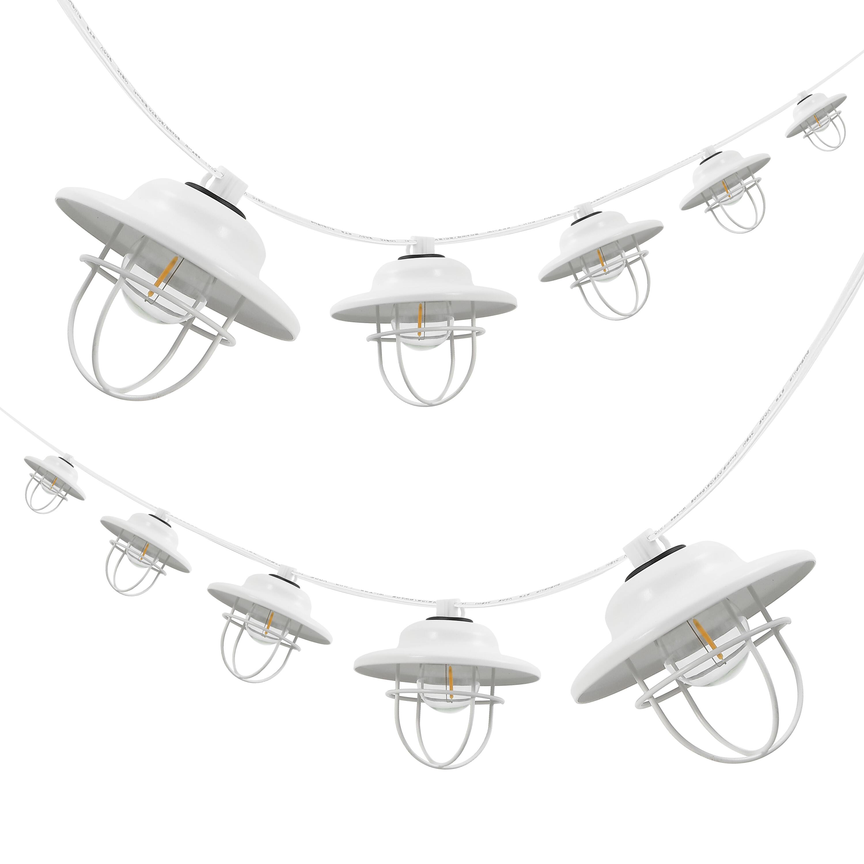 Alt View 6. Jonathan Y - 10-Light Indoor/Outdoor 10 ft. Rustic Farmhouse LED G40 Metal Cage Shade String Lights, White - White.