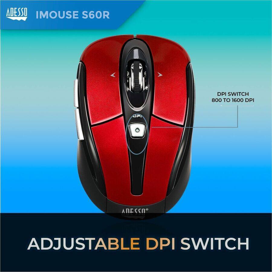 ADESSO  
IMOUSE S60R  

DPI SWITCH  
800 TO 1600 DPI  

ADJUSTABLE DPI SWITCH