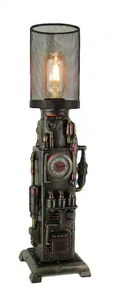 Veronese Design - Steampunk Industrial Piping Tower Beacon Clock Mesh Table Lamp - Bronze