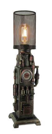 Front. Veronese Design - Steampunk Industrial Piping Tower Beacon Clock Mesh Table Lamp - Bronze.