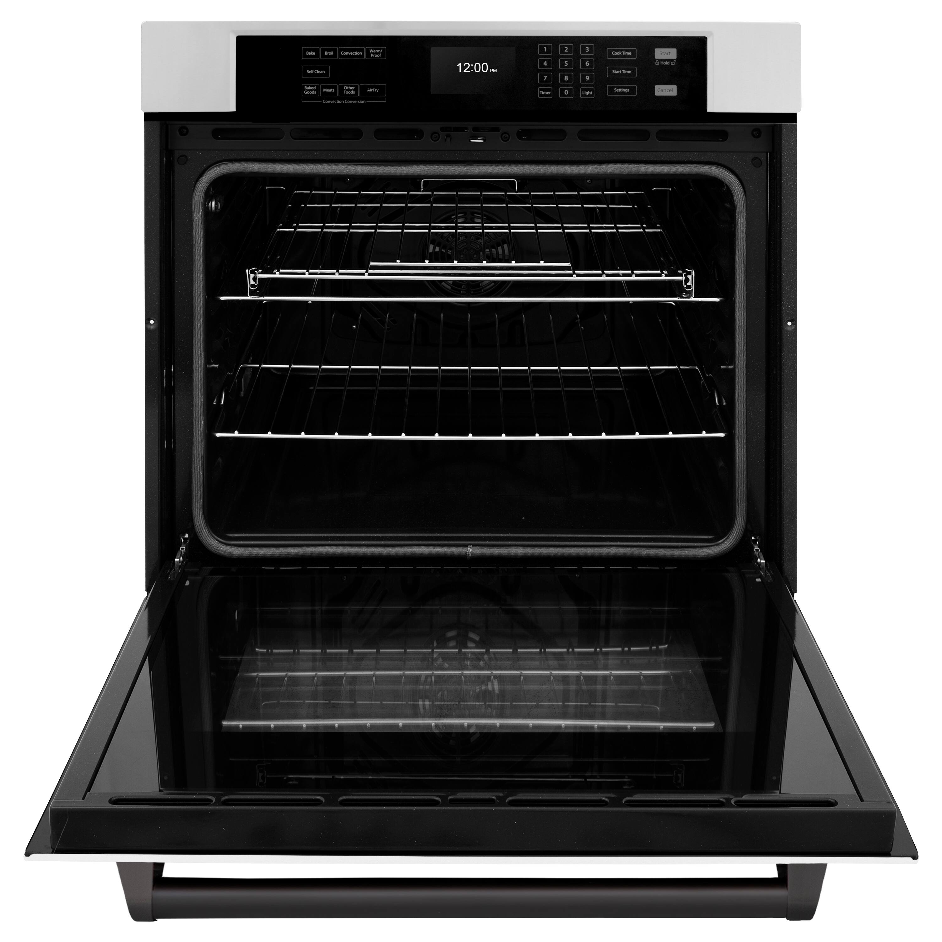 Angle. ZLINE - 30 in. Autograph Wall Oven w/ Air Fry and Self Clean w/ White Black Accents - Stainless Steel.