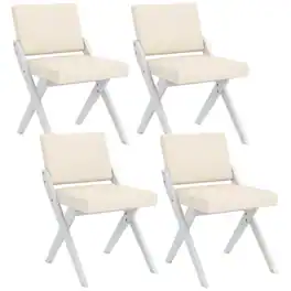 Costway - Wooden Dining Chairs of 4 with Rubber Wood Frame Padded Cushions Curved Back - White