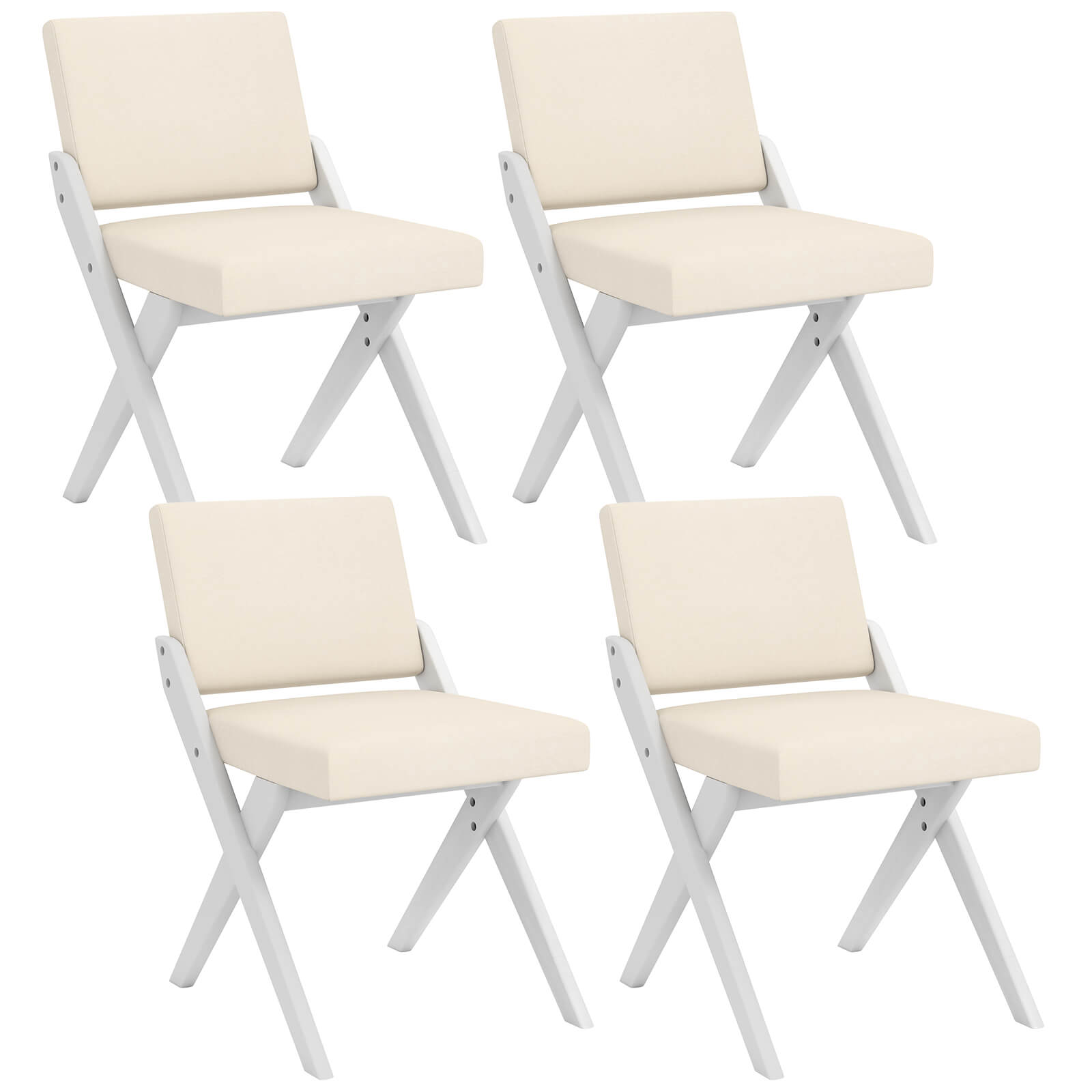 Costway Wooden Dining Chairs of 4 with Rubber Wood Frame Padded ...