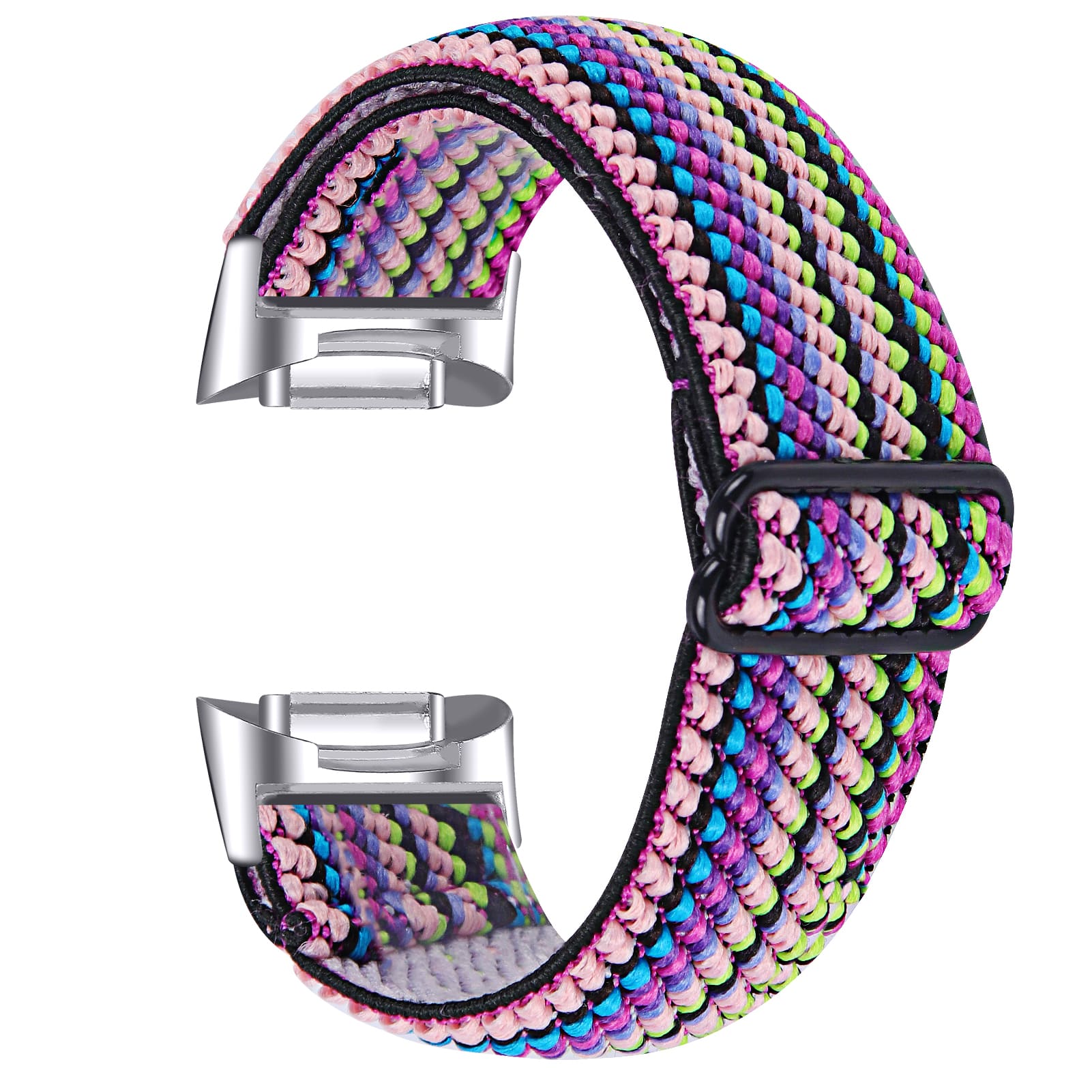 StrapsCo - Pattern Comfort Stretch Band Nylon Watch Strap For Fitbit Charge 6 - Woven Rainbow
