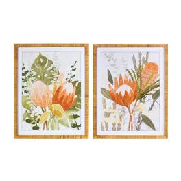 BreeBe - Framed Protea Floral Wall Art (Set of 2) - Green, White