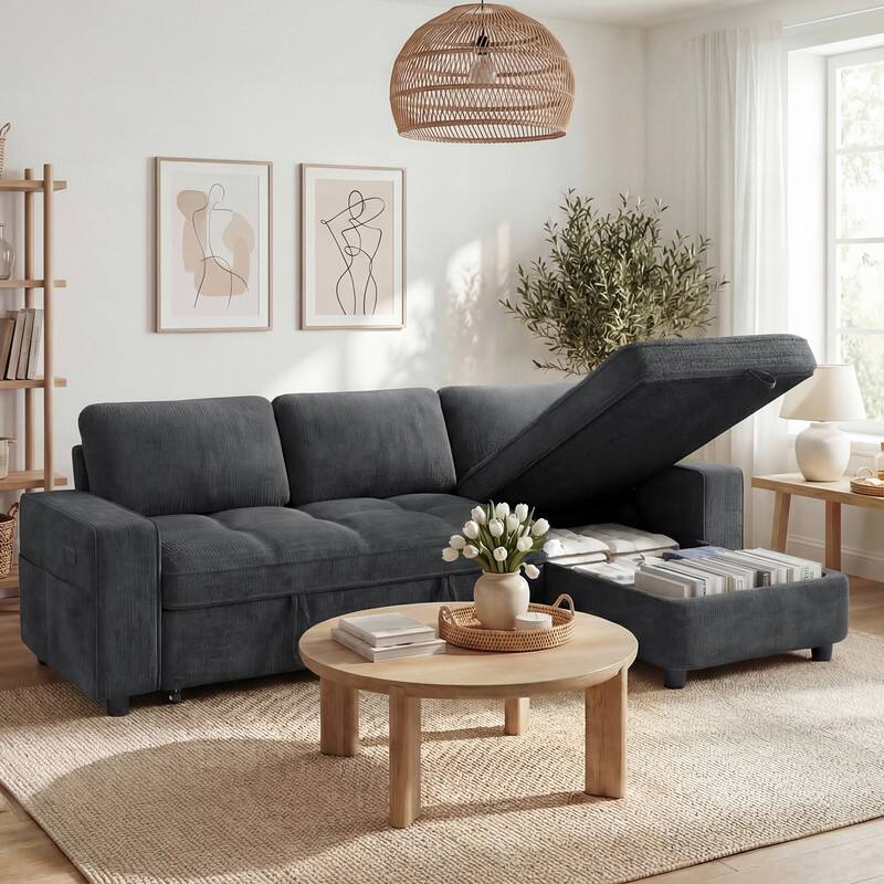 Left. Dyonery - Dyonery 81" Sleeper Sofa, Convertible Sofa Bed with Storage, Sectional Couch L Shaped 3 Seat Sectional Sleeper Sofa - Gray.
