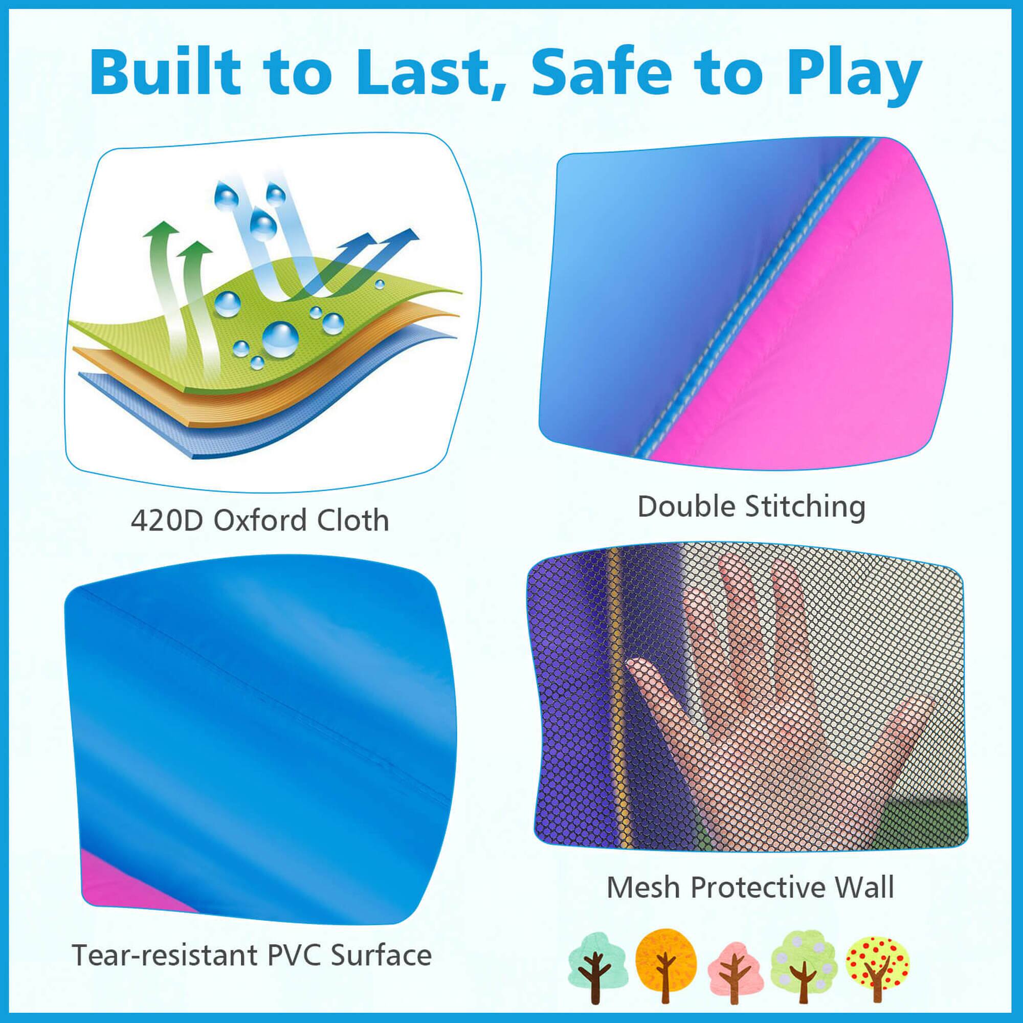 Built to Last, Safe to Play

- 420D Oxford Cloth
- Double Stitching
- Tear-resistant PVC Surface
- Mesh Protective Wall