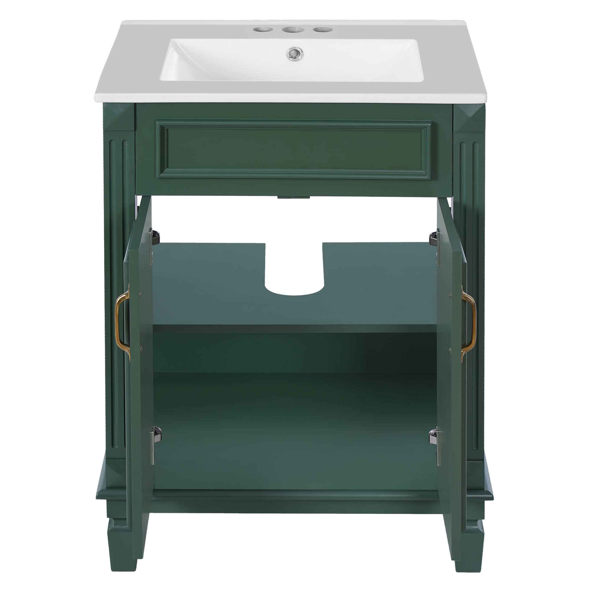 Alt View 5. ELEMENT ACE - Modern Bathroom Vanity with Ceramic Sink and Soft-Closing Doors, Solid Wood Frame Storage Cabinet - Green.