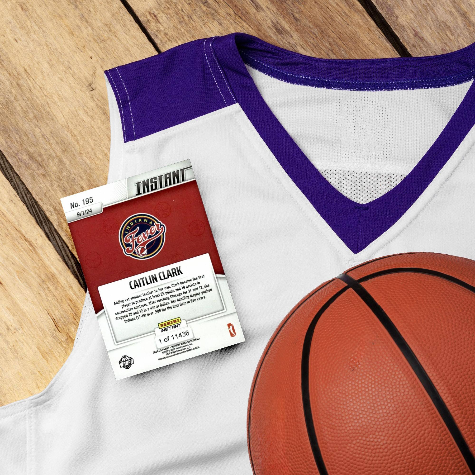 No. 195 9/1/24 INSTANT INDIANA Fever CLARK - Caitlin Clark became the first freshman to lead the nation in scoring, averaging 28.1 points per game. She also became the first freshman to lead the nation in assists, averaging 7.9 assists per game. She became the first freshman to lead the nation in steals, averaging 3.1 steals per game. She became the first freshman to lead the nation in three-point shooting, making 10.1 three-pointers per game. She became the first freshman to lead the nation in free throw shooting, making 88.3% of her free throws. She became the first freshman to lead the nation in minutes played, averaging 37.3 minutes per game. She became the first freshman to lead the nation in points per game, averaging 28.1 points per game. She became the first freshman to lead the nation in points per game, averaging 28.1 points per game. She became the first freshman to lead the nation in points per game, averaging 28.1 points per game. She became the first freshman to lead the nation in points per game, averaging 28.1