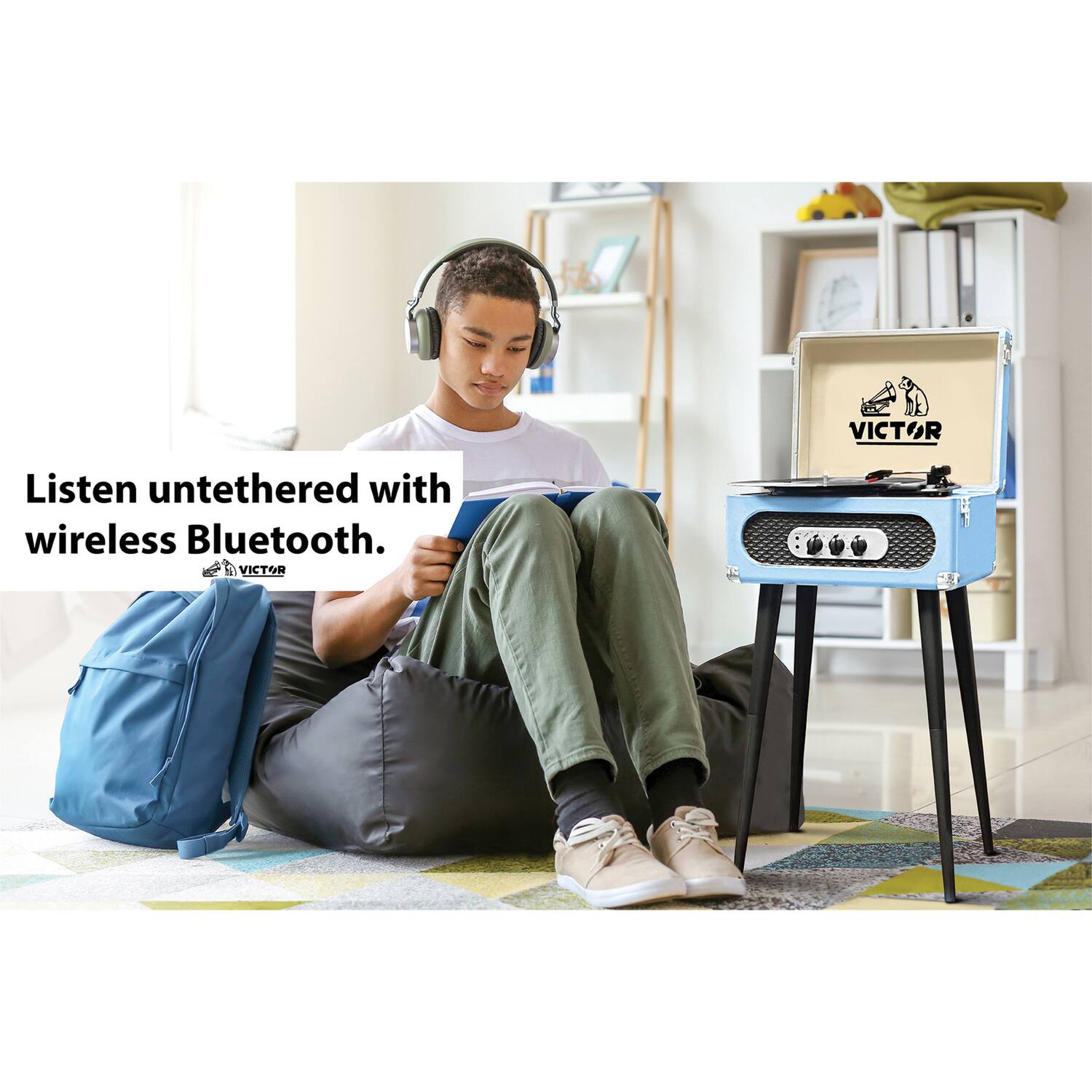 Listen untethered with wireless Bluetooth.  
VICTOR