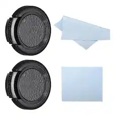 Front. Unique Bargains - 2pcs 28mm Sides Pinch Lens Cap with Cloth for Nikon/Fujifilm/Pentax - Black.