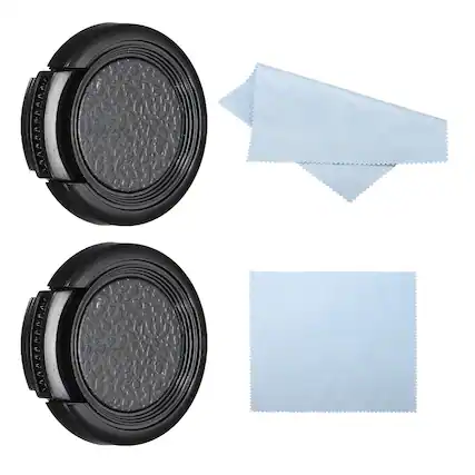 Front. Unique Bargains - 2pcs 28mm Sides Pinch Lens Cap with Cloth for Nikon/Fujifilm/Pentax - Black.