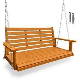 Fortune Candy - Wooden Porch Swing Bench with Hanging Chains & Springs for Outdoor Patio Garden Yard (2-Seater Extra Large) - Amber
