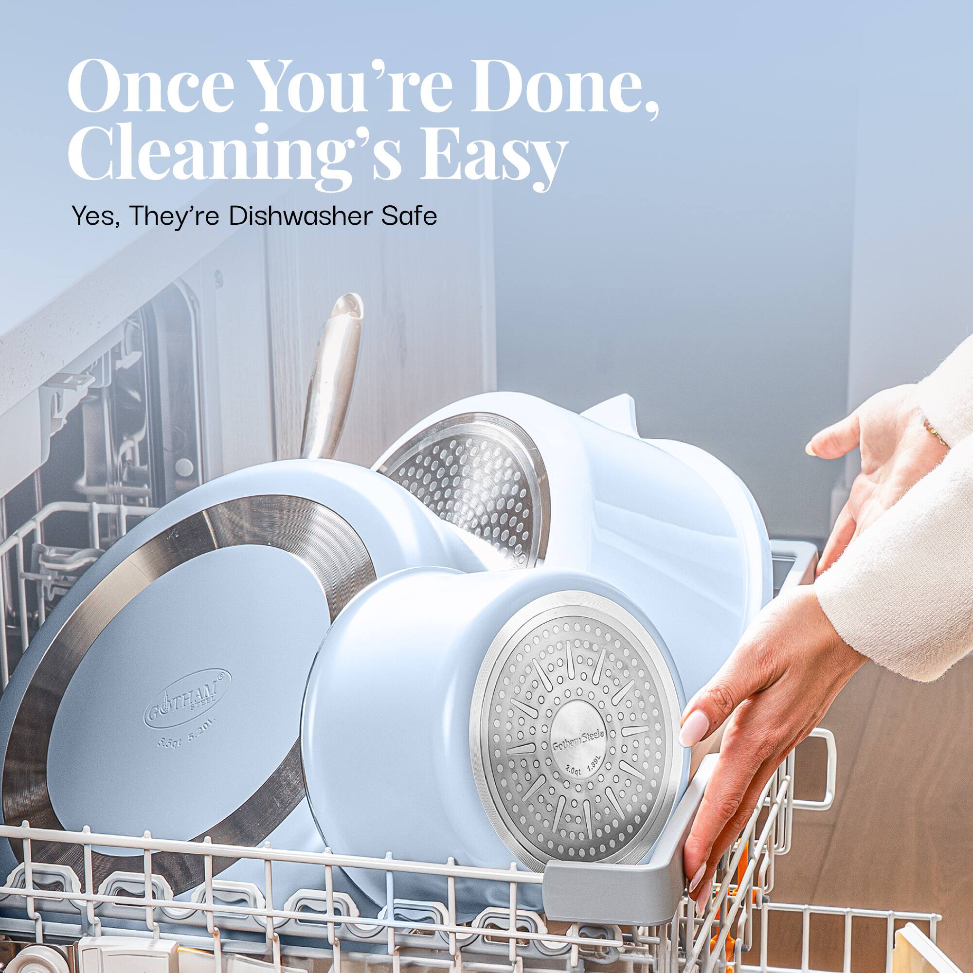 Once You're Done, Cleaning's Easy
Yes, They're Dishwasher Safe
GOTHAM 20 0. GethernSteak Streie LAn JL