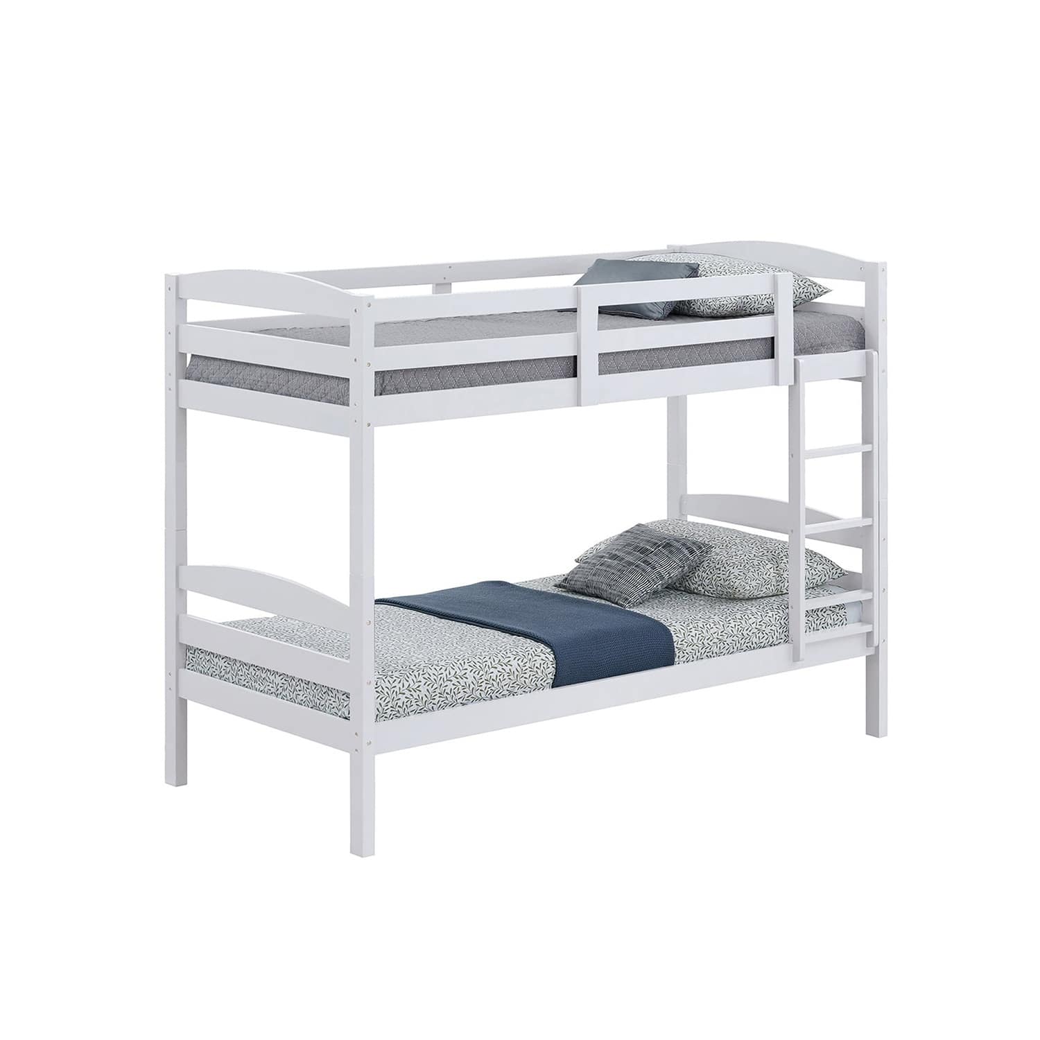 Vaczon - Twin-Over-Twin Wooden Bunk Bed with Guardrails and Ladder, Solid Hardwood for Kids, Teens - White
