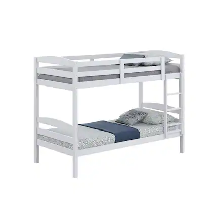 Front. Vaczon - Twin-Over-Twin Wooden Bunk Bed with Guardrails and Ladder, Solid Hardwood for Kids, Teens - White.