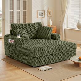 KERDOM - Living Room Fluffy Plush Laydown Oversized Chair Bed Lounge Sofa, Sleeper Couch Bed With Storage Space Daybed For Office - Green