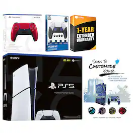 Playstation 5 Slim Digital with Extra Controller, FPS Grip Kit and MightySkins Decal Voucher + 1 Year - PlayStation 5