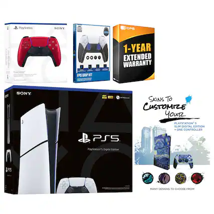 - PlayStation SONY DualSense Controller
- FPS GRIP KIT
- 1-YEAR EXTENDED WARRANTY
- SONY AK H HEAT SKINS
- PlayStation 5 Slim Digital Edition + One Controller
- MANY DESIGNS TO CHOOSE FROM
