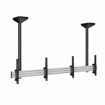 Front. Mount-It! - Heavy‑Duty Dual TV Ceiling Mount for 45” – 55” TVs (2 Screens) - Silver.