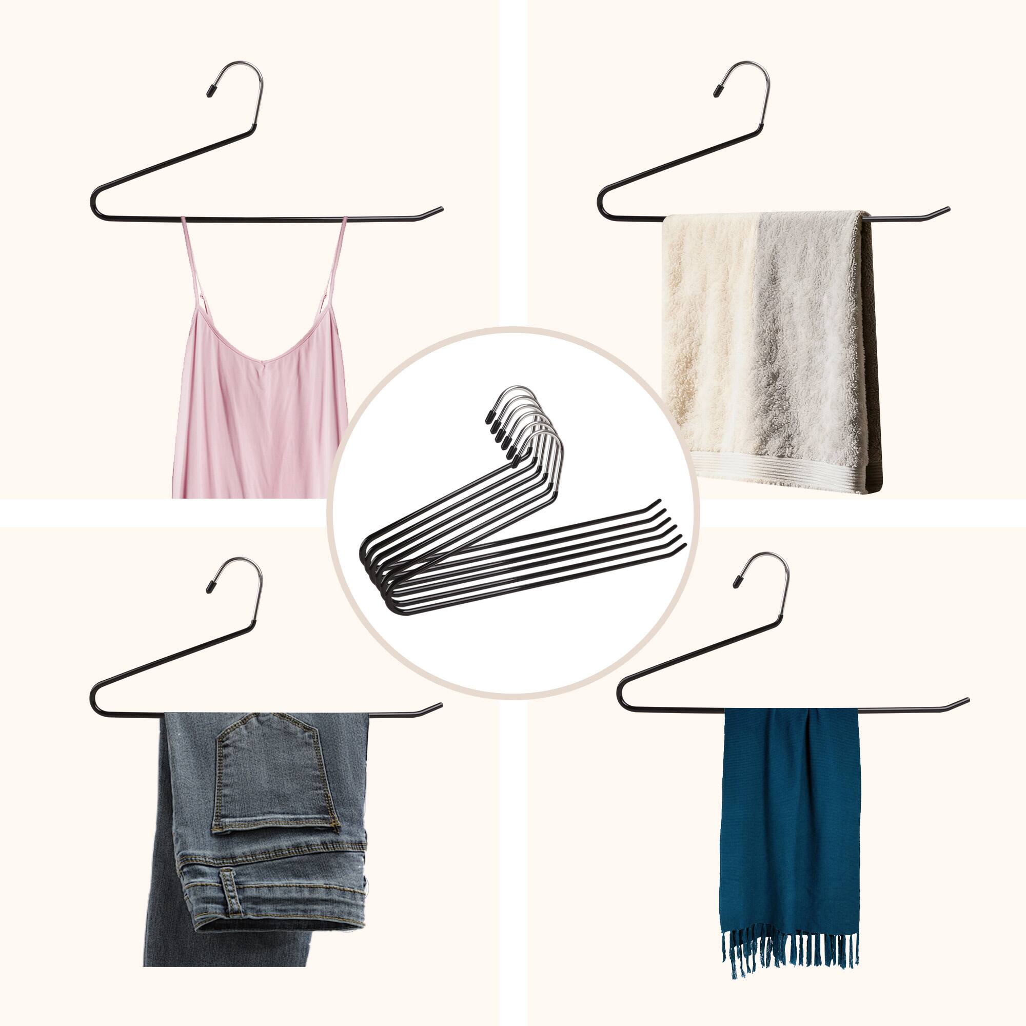 Alt View 2. BP4U - 48-Pack Open-Ended Metal Hangers with Non-Slip Coated, Space Saving Scarf Hangers for Trousers, Dresses & Towels(Black) - Black.