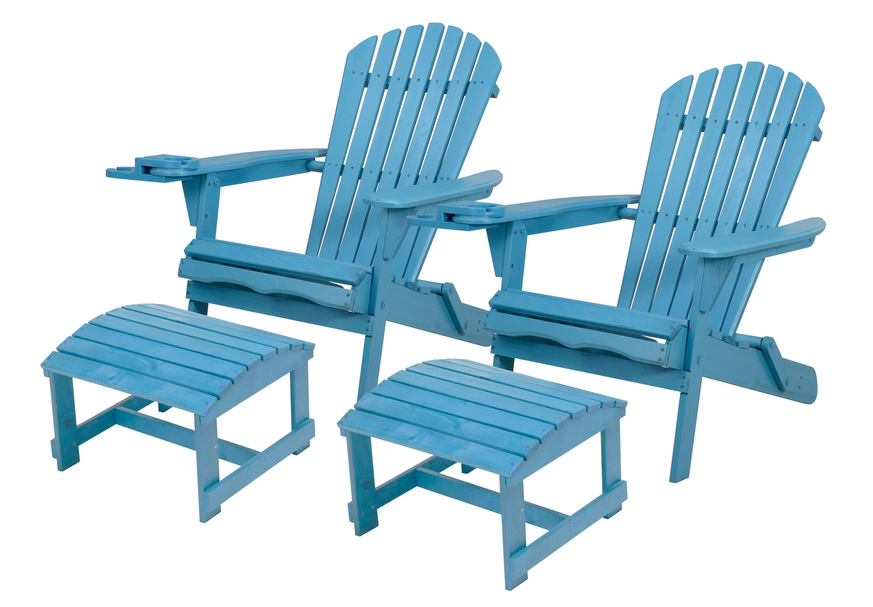 Front. Jiallo - Foldable Adirondack Chair with cup holder Conversation Set, 2 Chairs with cup holders with Ottoman - SKY BLUE.