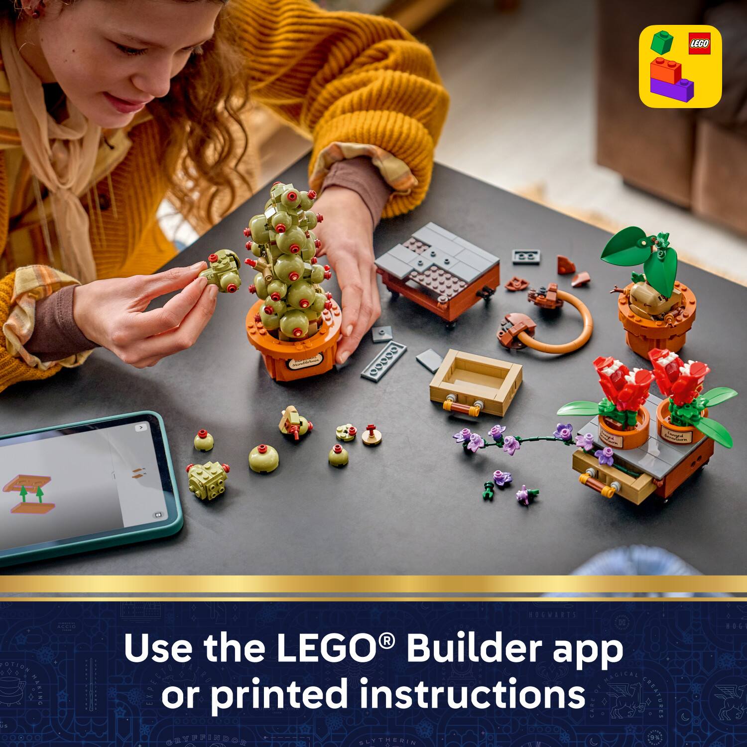 LEGO A 200 i POTION ONIXYM ROGWERIS R Use the LEGO Builder app or printed instructions CARCUF CREATURES SLYTHERIN 80G1
