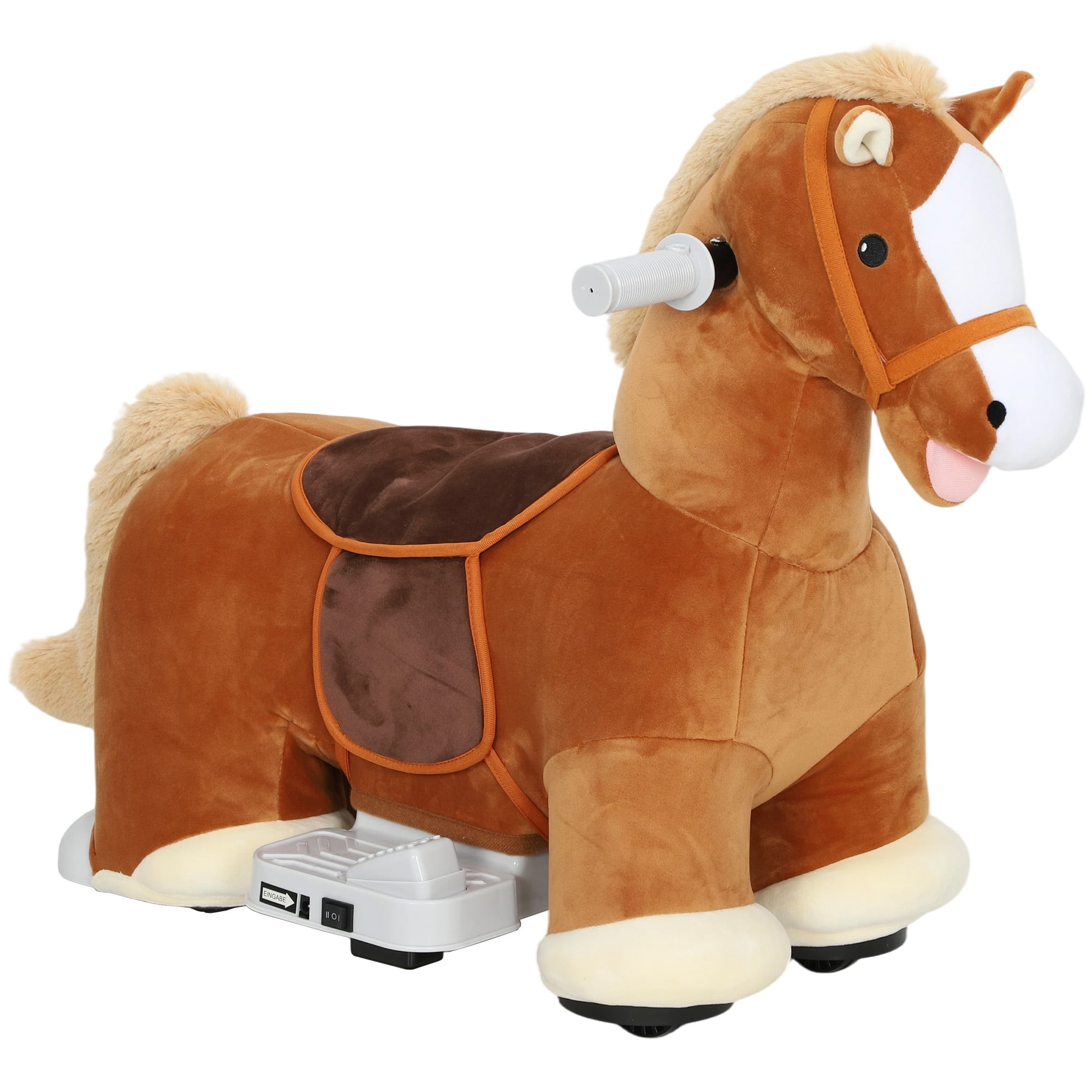 Qaba - Battery Powered Ride on Horse with Music, Forward, Foot Pedal, Soft Touch, Washable Cover - Brown price history on PriceWatchPro