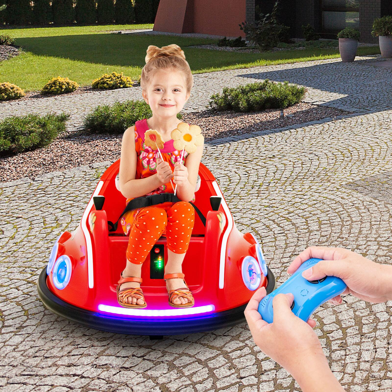 Alt View 1. Costway - Costway 12V Kids Ride on Bumper Car Remote Control w/ Flashing LED Light & Music - Red.