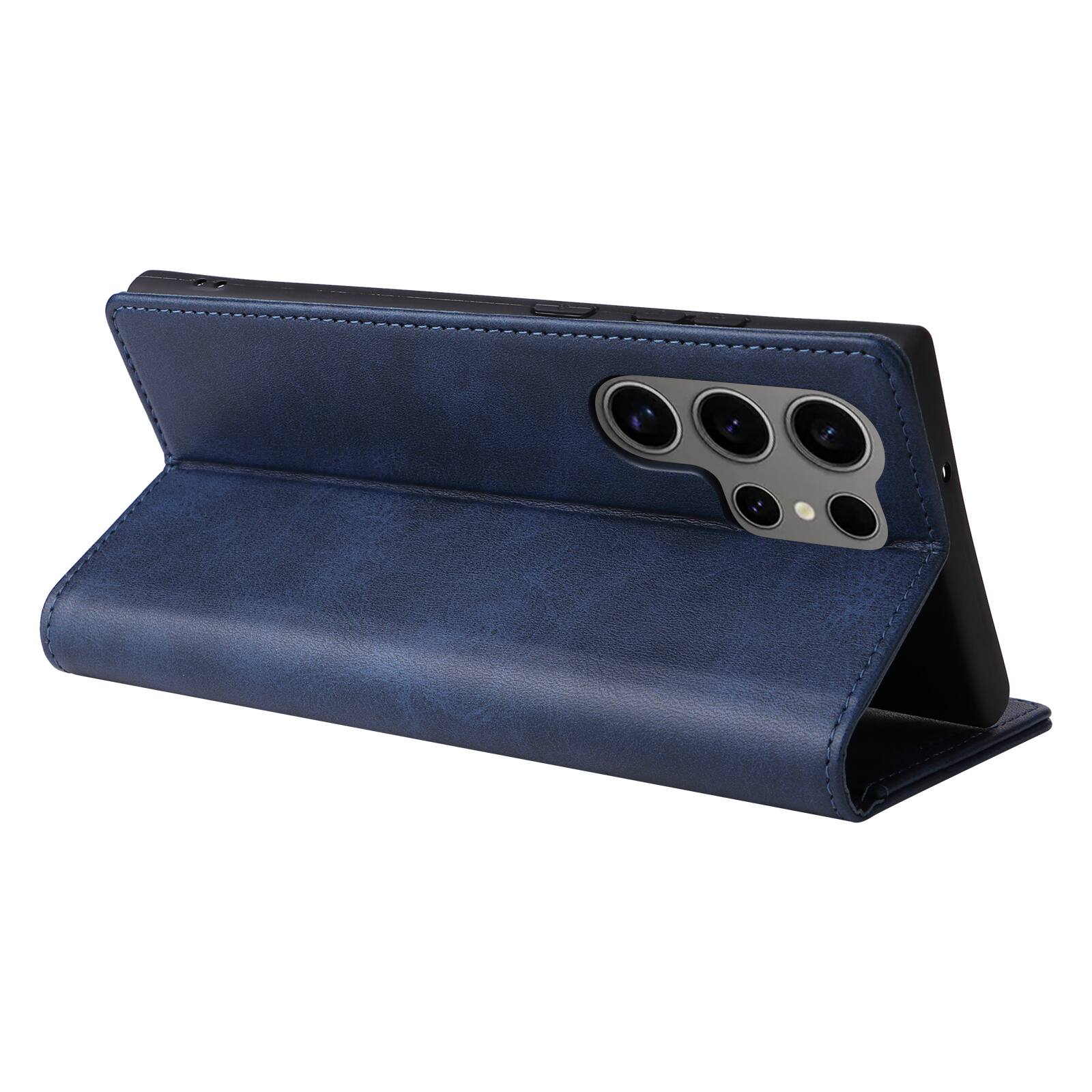Back. Dteck - Case for Samsung Galaxy S25 Ultra,Wallet Case with Card Holder for Women Men,Shockproof PU Leather Flip Kickstand Cover - Darkblue.
