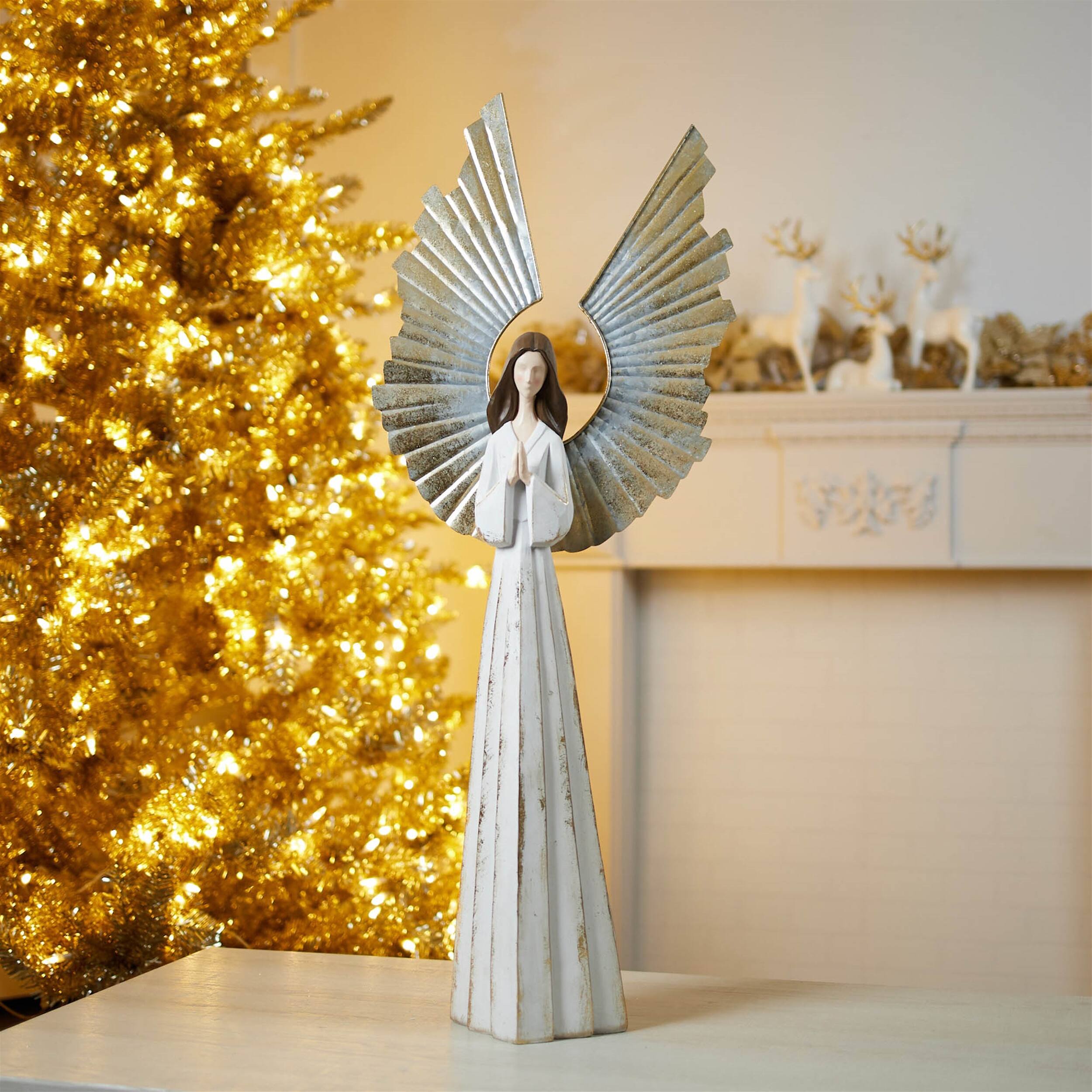 Angle. BreeBe - Holiday Angel Statue 36"H - White, Gold.