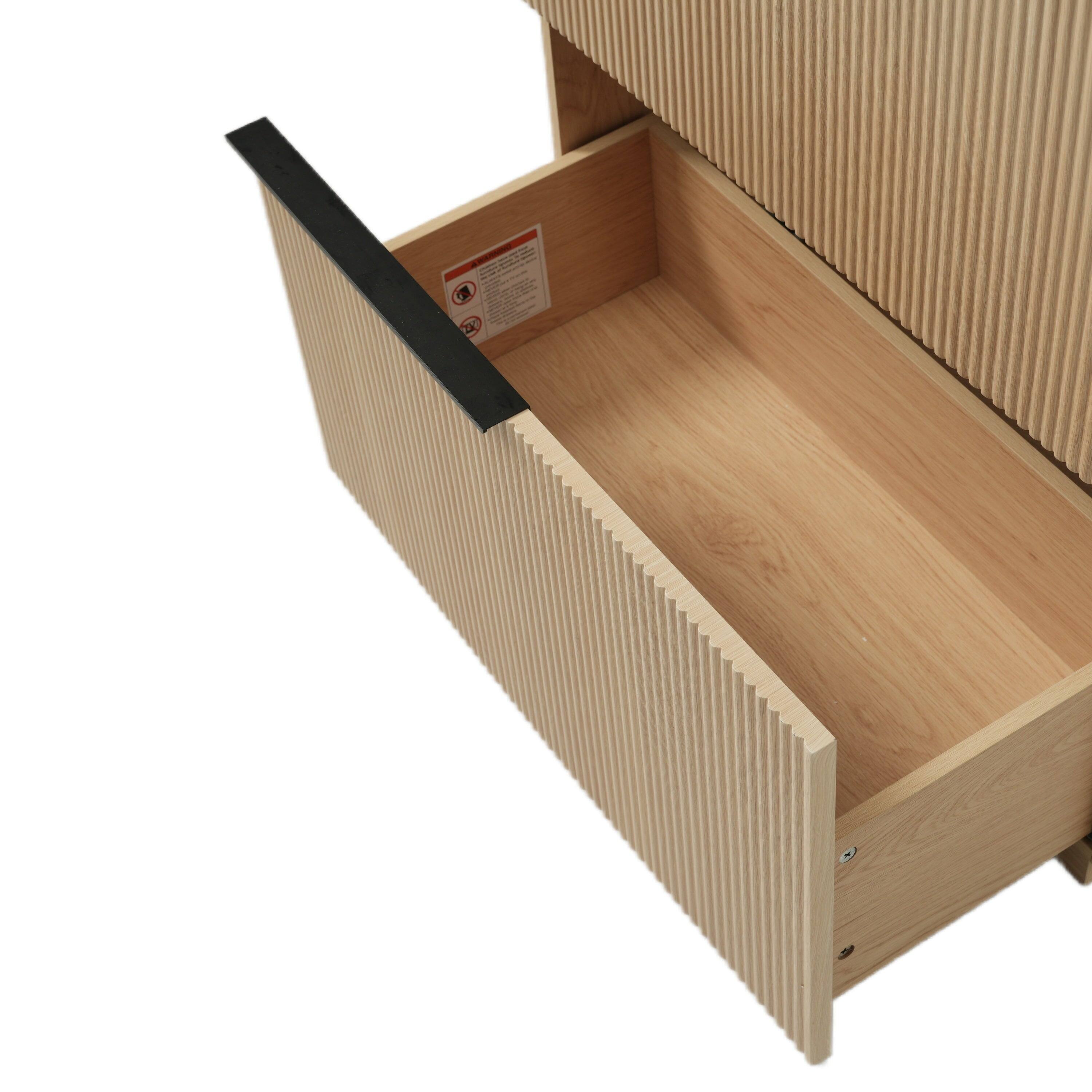 Alt View 8. Boyel Living - 30 Inch Bathroom Vanity with Ceramic Sink Full Extension Drawers Soft Close Fluted Design Natural - Natural.