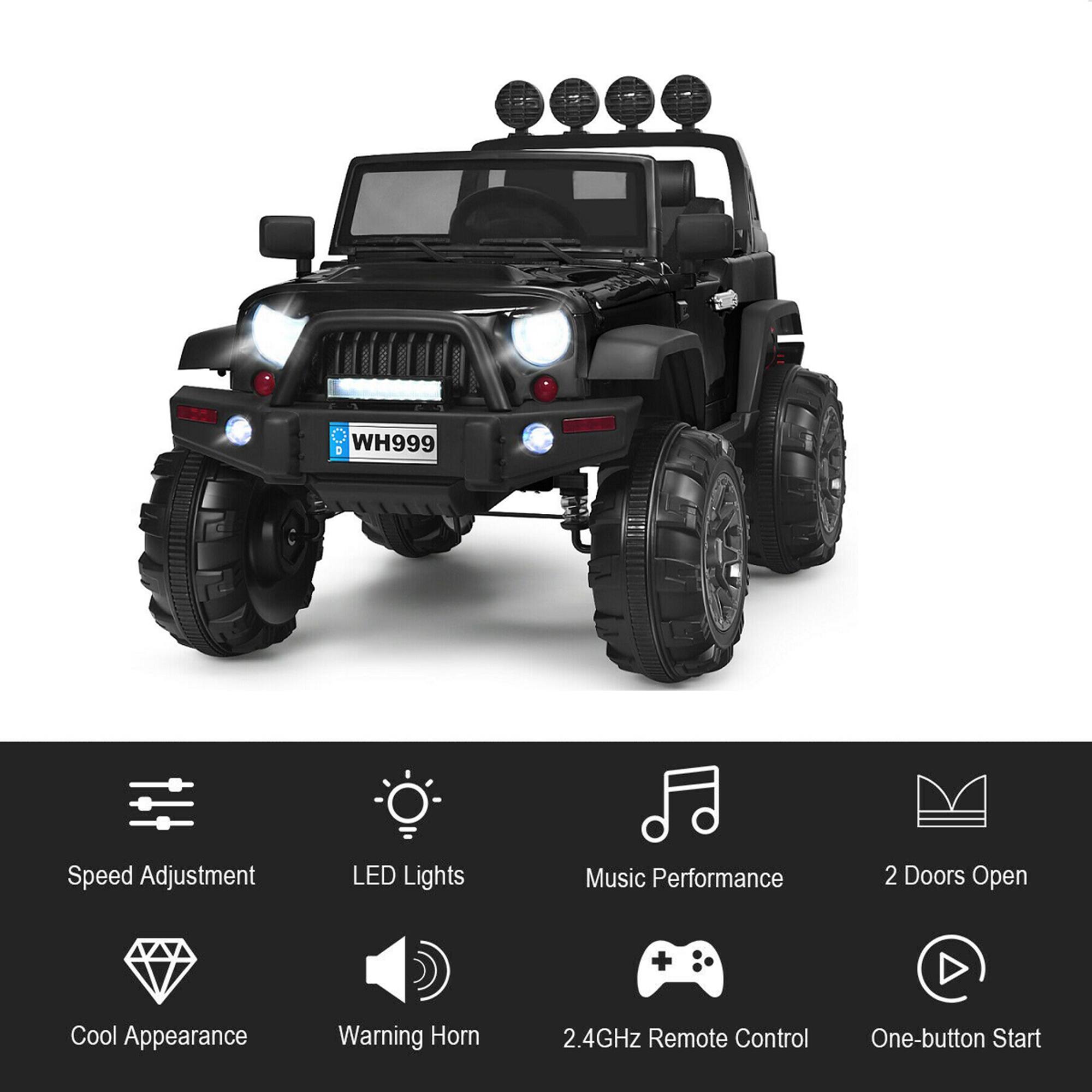 - Speed Adjustment
- LED Lights
- Music Performance
- 2 Doors Open
- Cool Appearance
- Warning Horn
- 2.4GHz Remote Control
- One-button Start