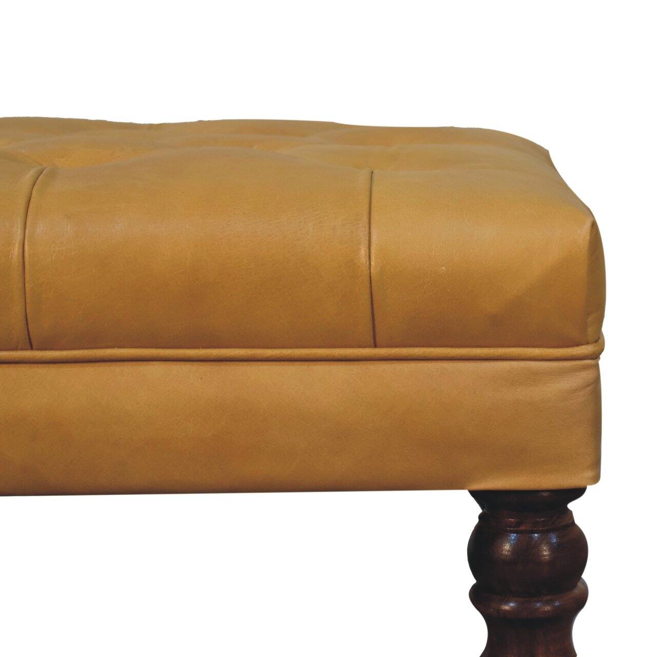 Alt View 1. Artisan Furniture - Artisan Furniture Solid Wood Honey Caramel Buffalo Tan Leather Ottoman with Castor Legs, Upholstered, Yellow & Brown - Brown & Yellow.
