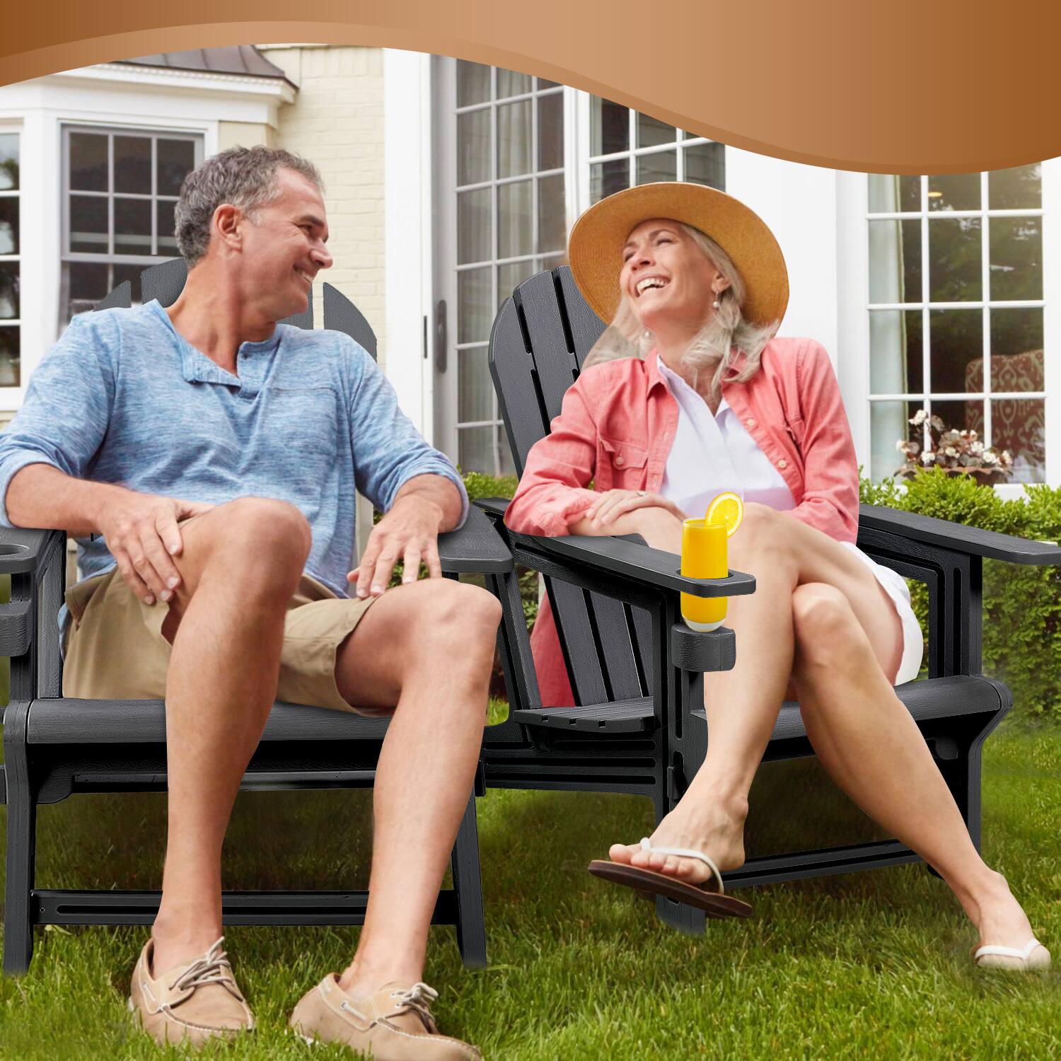 Alt View 4. Balkene Home - Adirondack Chair - HDPE Weather Resistant - Black.