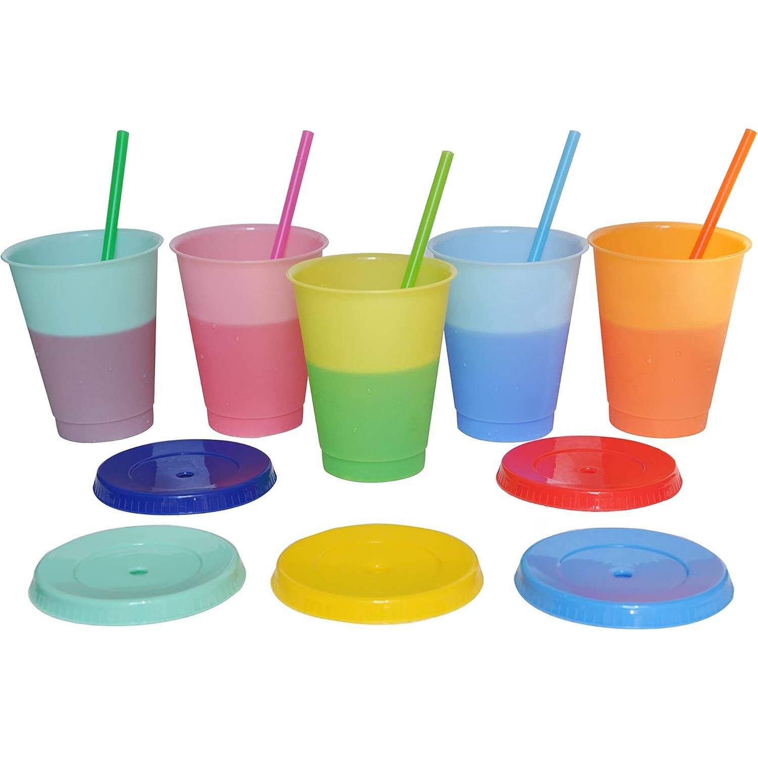 Alt View 1. PARKER SLATER - 5-pack 16oz color changing reusable cups with lids and straws, perfect for cold drinks, smoothies, coffee, parties. - Multicolor.
