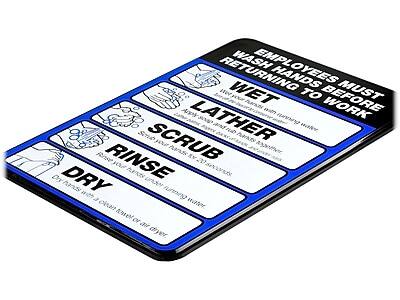 **EMPLOYEES MUST WASH HANDS BEFORE RETURNING TO WORK**

1. **WET**  
   Wet hands under running water.

2. **LATHER**  
   Apply soap and lather well.

3. **SCRUB**  
   Scrub all surfaces of hands for at least 20 seconds.

4. **RINSE**  
   Rinse hands under running water.

5. **DRY**  
   Dry hands with a clean towel or air dryer.