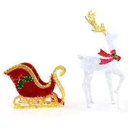Costway - Lighted Christmas Reindeer & Sleigh Set Light-up Xmas Decorations with 462 LED Lights - White