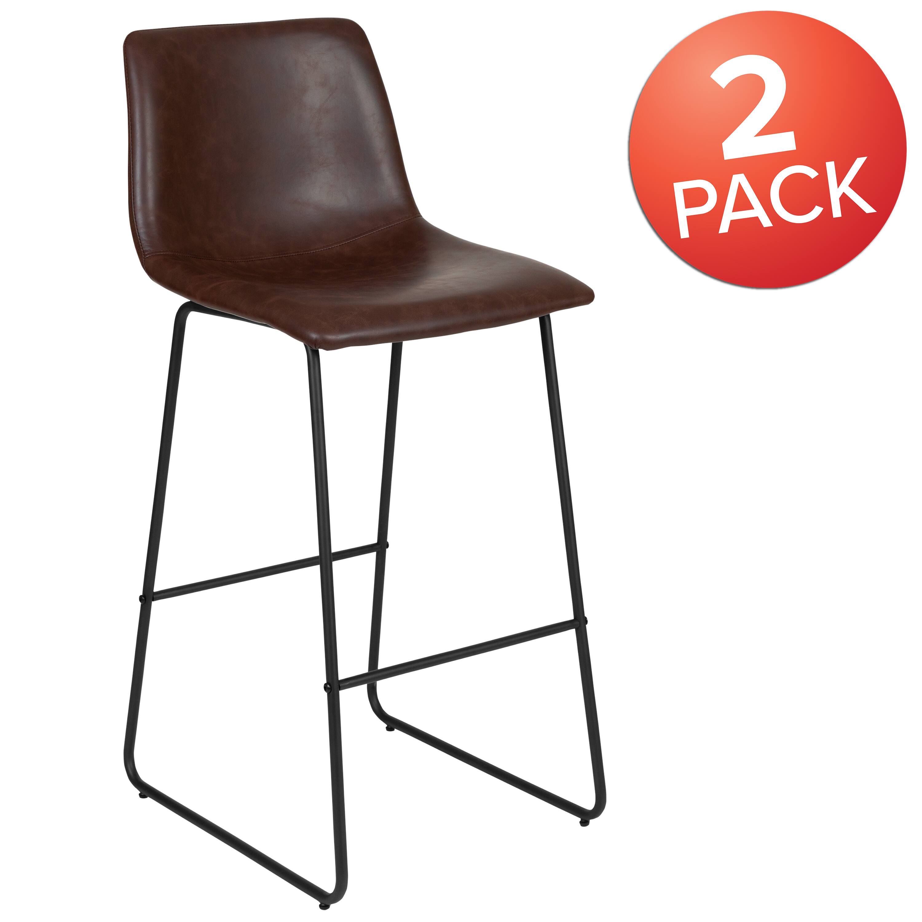 Alt View 2. Emma + Oliver - Set of 2 Kitchen Bar Height Stool - 30 Inch LeatherSoft Barstool - Dark Brown.