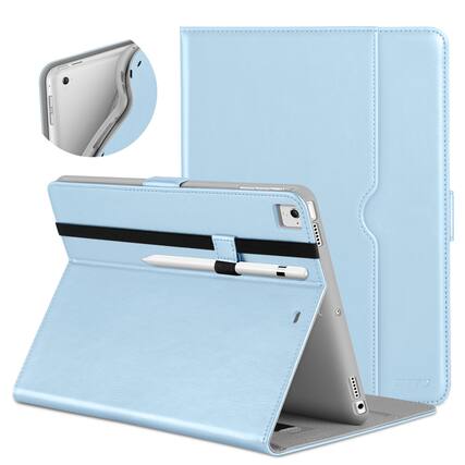 Front. DTTO - for iPad 9.7 Inch 5th/6th Gen 2018/2017 Case with Apple Pencil Holder, Premium Leather Folio Stand Cover Case - Ice Blue.
