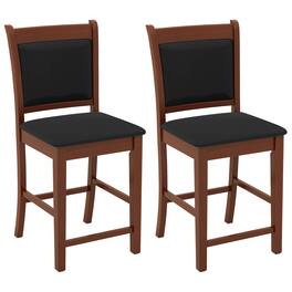 Gymax - Upholstered Counter Stool Set of 2 w/ Solid Rubber Wood Frame Ergonomic Backrest - Brown, Black