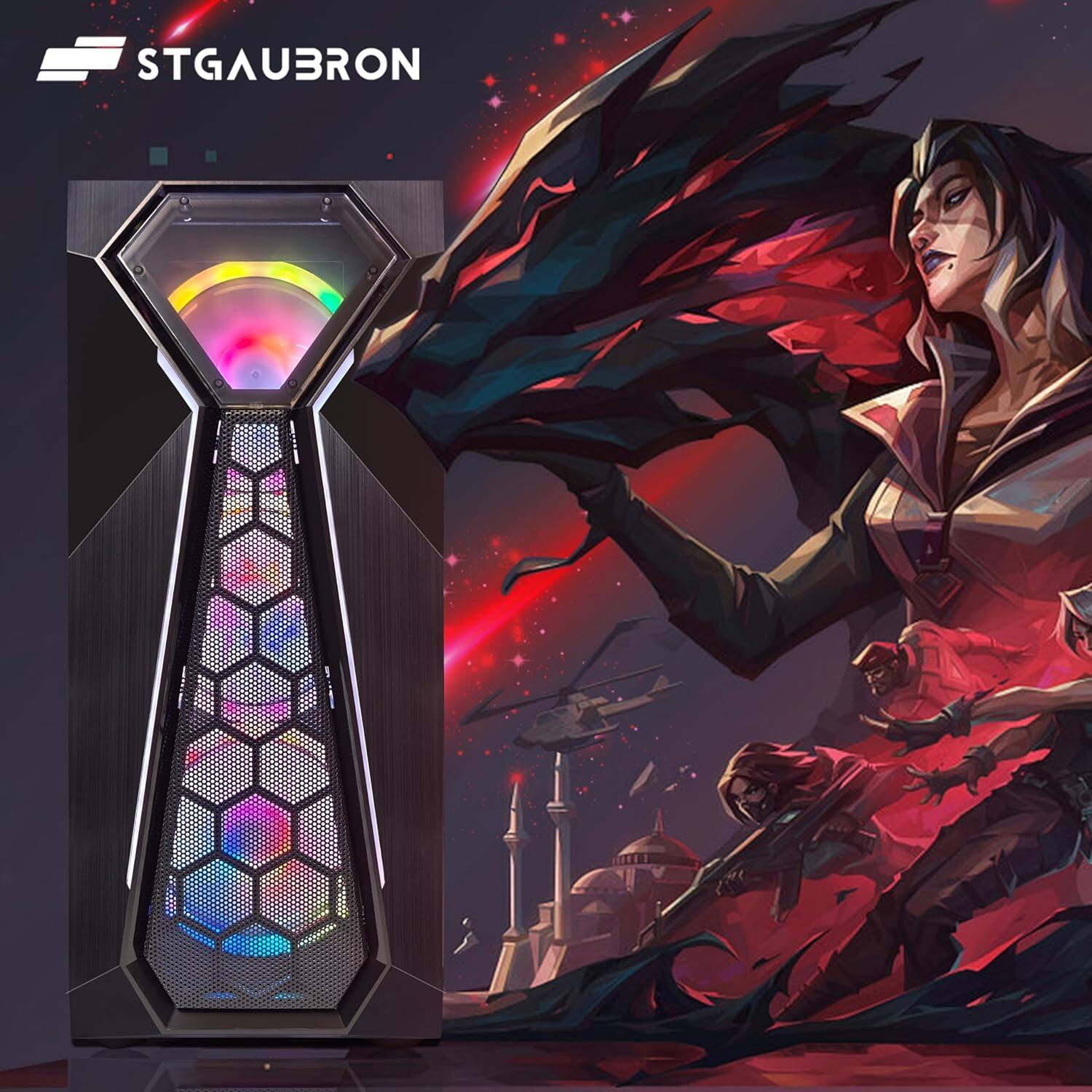 Angle. STGAubron - STGAubron Prebuilt Gaming PC, Radeon RX 580 8G GDDR5, AMD Athlon 3000G 3.5Ghz, 16G DDR4 RAM, 512G SSD, Windows 11 Home - Black.