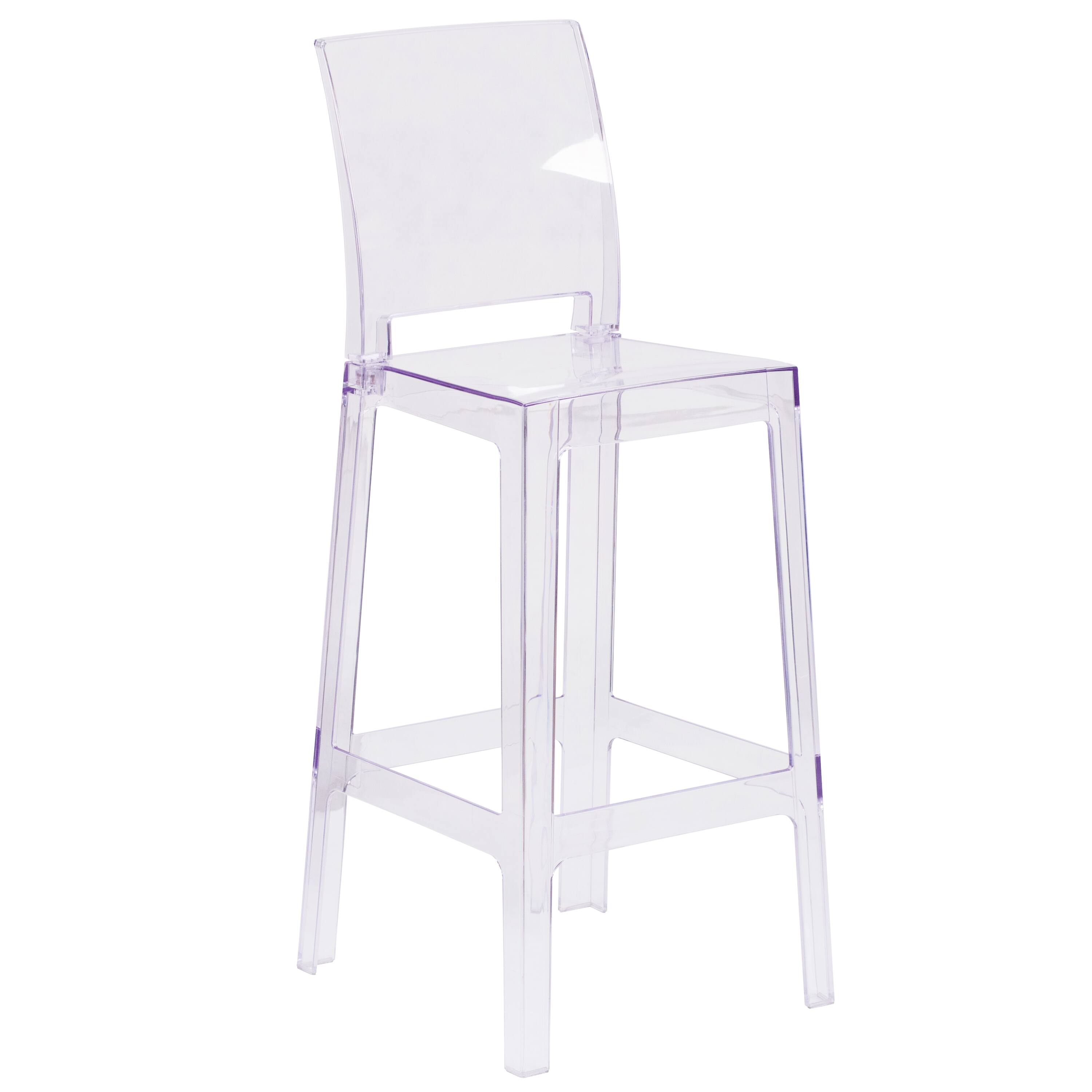 Front. Flash Furniture - Emilie Ghost Barstool with Square Back in Transparent Crystal - Clear.