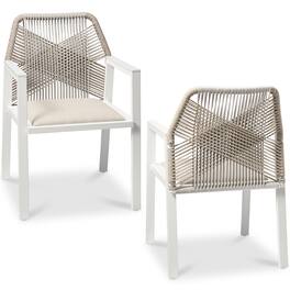 Best Choice Products - Set of 2 Indoor/Outdoor Aluminum Woven Rope Dining Chairs w/ Armrests - White/Alpine