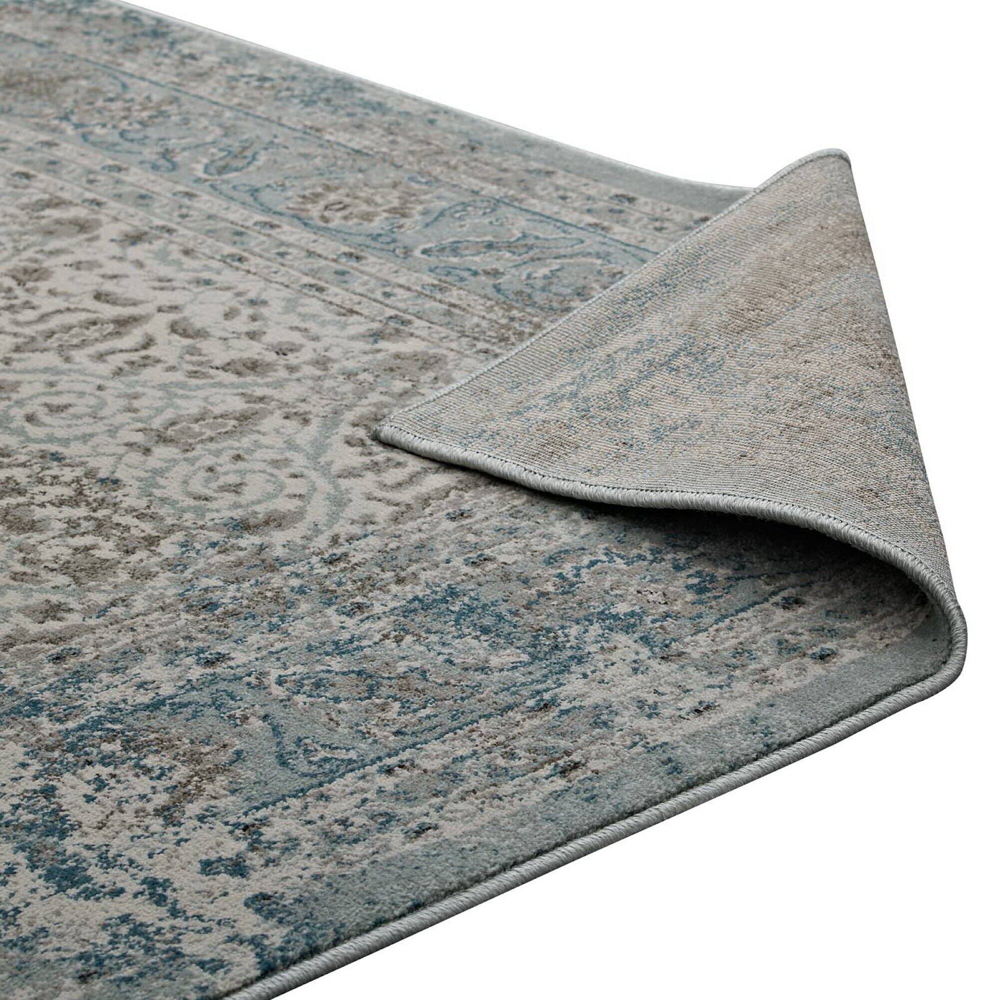 Alt View 4. Modway - Dilys Distressed Vintage Floral Lattice Area Rug - Teal Brown and Beige.